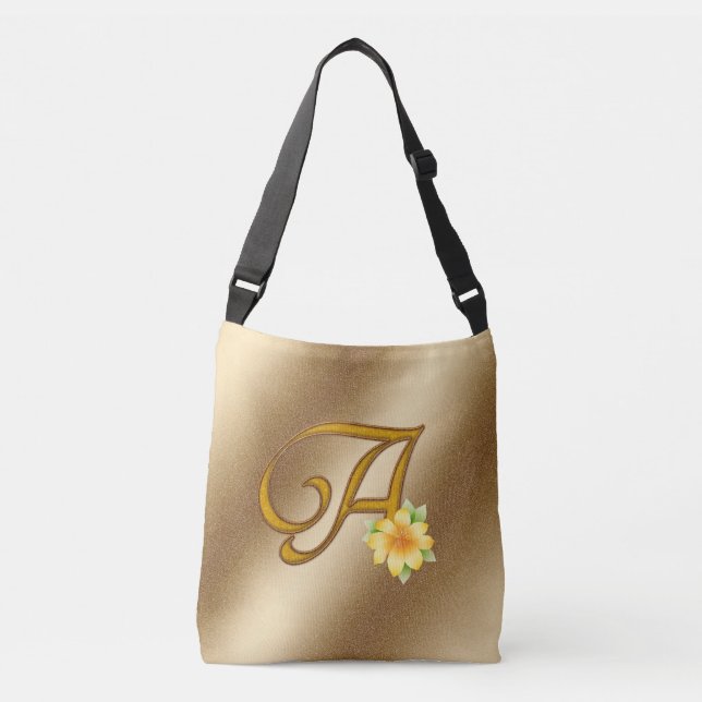 Elegant Floral Gold A Crossbody Bag (Front)