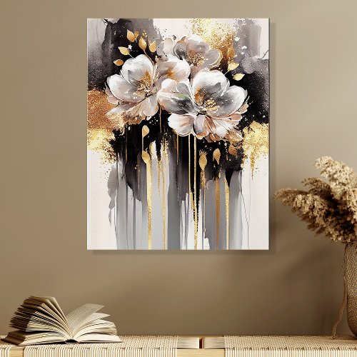 Elegant Floral Gold And Black Acrylic Photo Tile