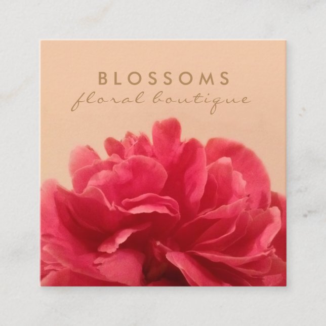 Elegant Floral Gold and Pink Florist Square Business Card (Front)