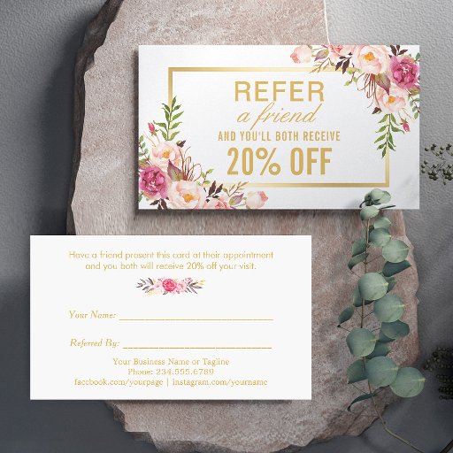 Customizable Elegant Floral Gold Beauty Salon Referral Card