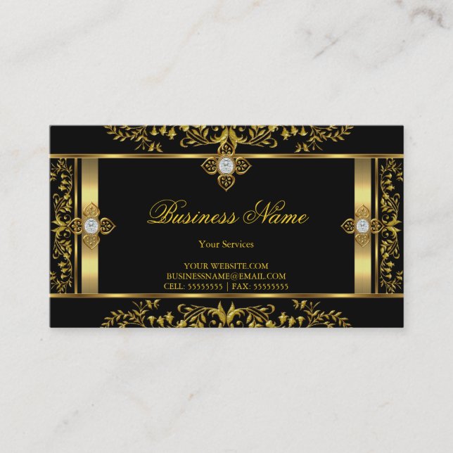 Elegant Floral gold black Business Card (Front)