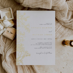 Elegant Floral Gold Black Wedding Foil Invitation