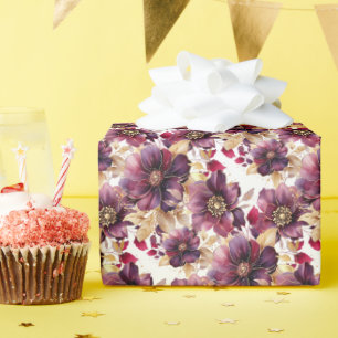 Elegant floral Gold Burgundy Purple White Wrapping Paper