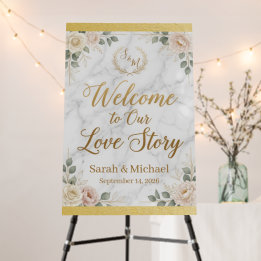 Elegant floral gold calligraphy Wedding Welcome Foam Board