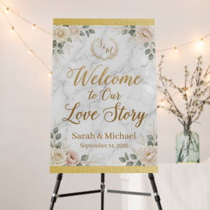 Elegant floral gold calligraphy Wedding Welcome  Foam Board