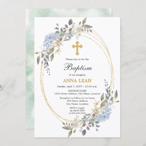 Elegant Floral Gold Cross Baptism Invitation