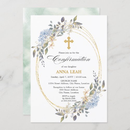 Elegant Floral Gold Cross Confirmation Invitation