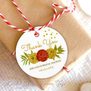 Elegant Floral Gold Dots Bridal Shower Favor Tags