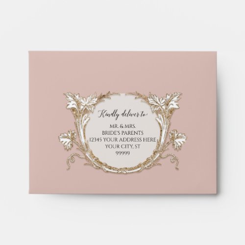 Elegant Floral Gold Dusty Rose Wedding RSVP Envelope