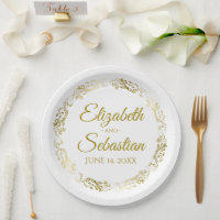 Elegant Floral Gold Filigree Simple Chic Wedding Paper Plates