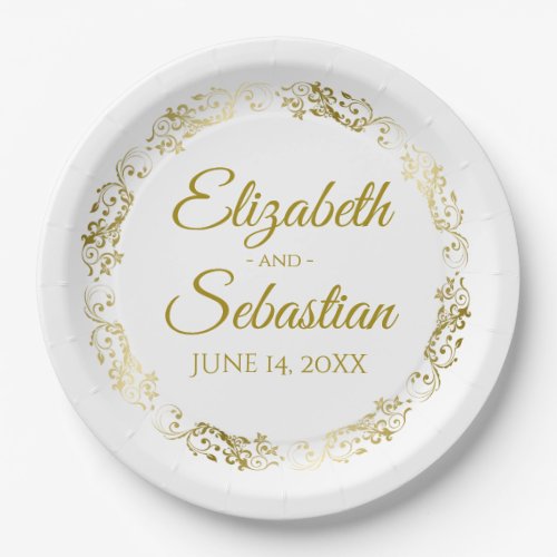 Elegant Floral Gold Filigree Simple Chic Wedding Paper Plates