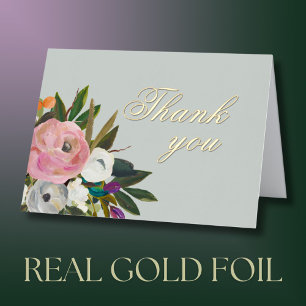 Elegant Floral Gold Foil Birthday Party Thank You Foil Greeting Card