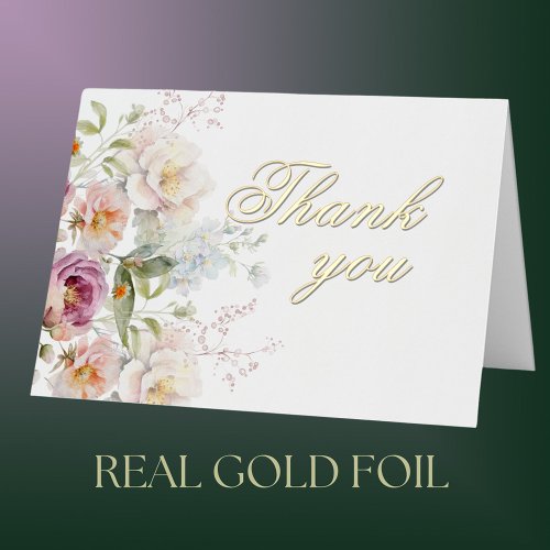 Elegant Floral Gold Foil Birthday Party Thank You