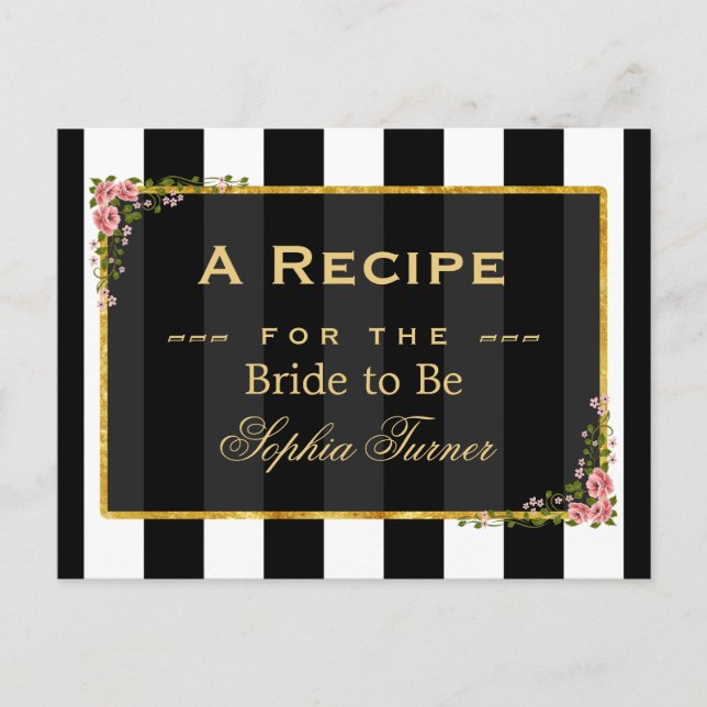 Elegant Floral Gold Foil Bridal Shower Recipe Postcard (Front)