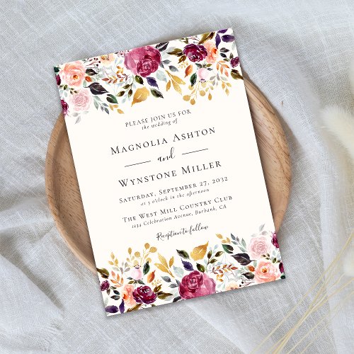 Elegant Floral Gold Foil Wedding Invitation