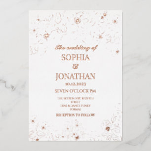 Elegant floral gold foil wedding invitation