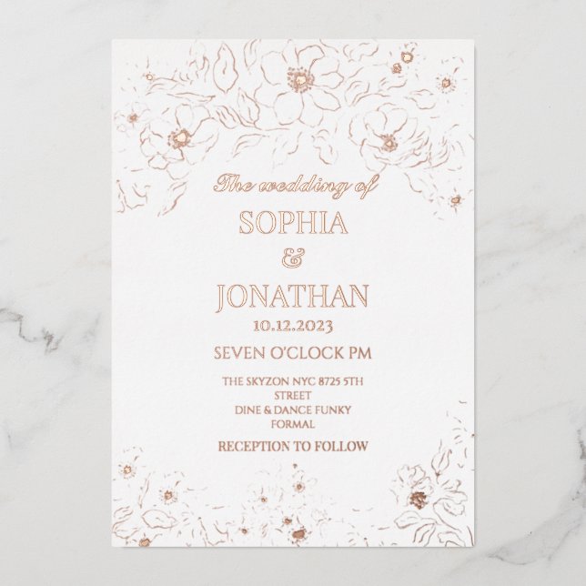 Elegant floral gold  foil wedding invitation foil invitation (Front)