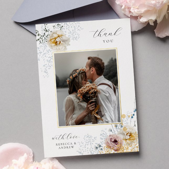 Elegant Floral Gold Foil Wedding Thank You Card (Creator Uploaded)
