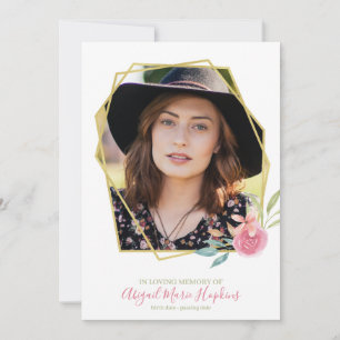 Elegant Floral Gold Frame In Loving Memory Funeral Thank You Card