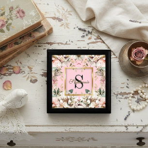 Elegant Floral gold Frame Monogram Blush Pink     Gift Box