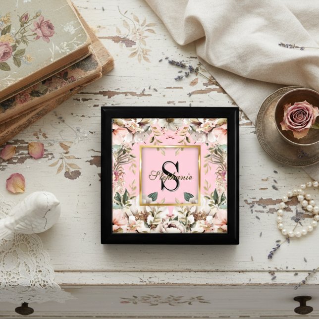 Elegant Floral gold Frame Monogram Blush Pink     Gift Box (Creator Uploaded)