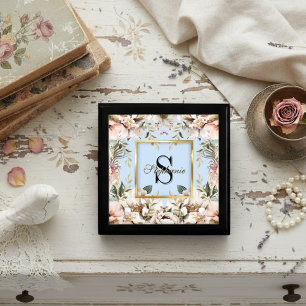 Elegant Floral gold Frame Monogram Light Blue    Gift Box