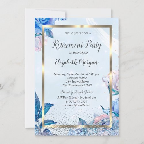 Elegant Floral Gold Frame Retirement Party Invitation
