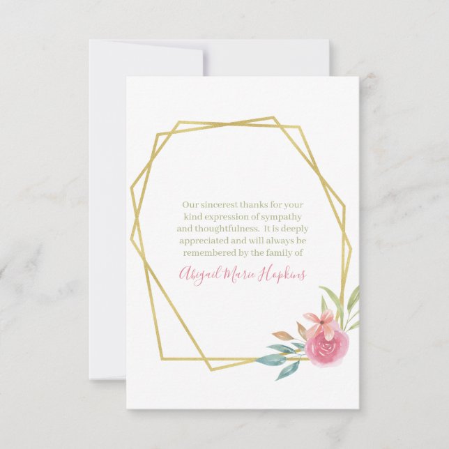 Elegant Floral Gold Frame Thank You Bereavement (Front)