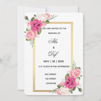Elegant Floral Gold Frame Wedding Invitation