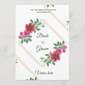 Elegant Floral & Gold Frame Wedding Invite