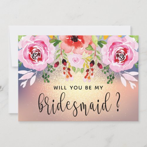 Elegant Floral Gold Glitter Be My Bridesmaid Invitation