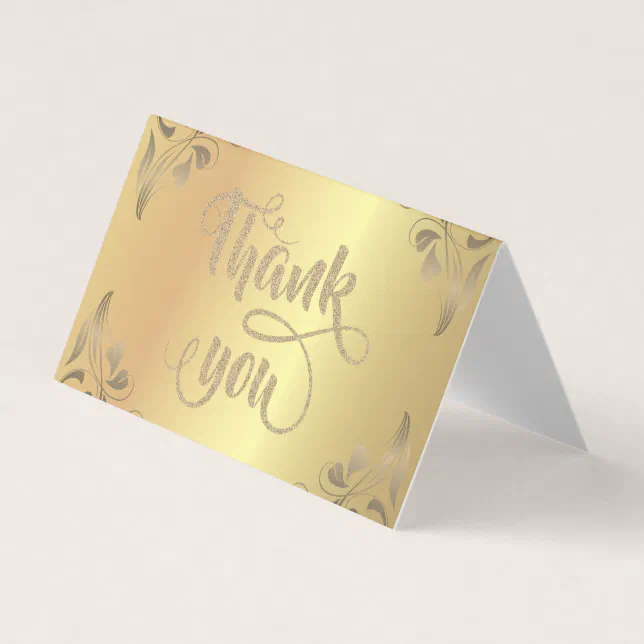 Elegant Floral Gold Glitter Thank You Card | Zazzle