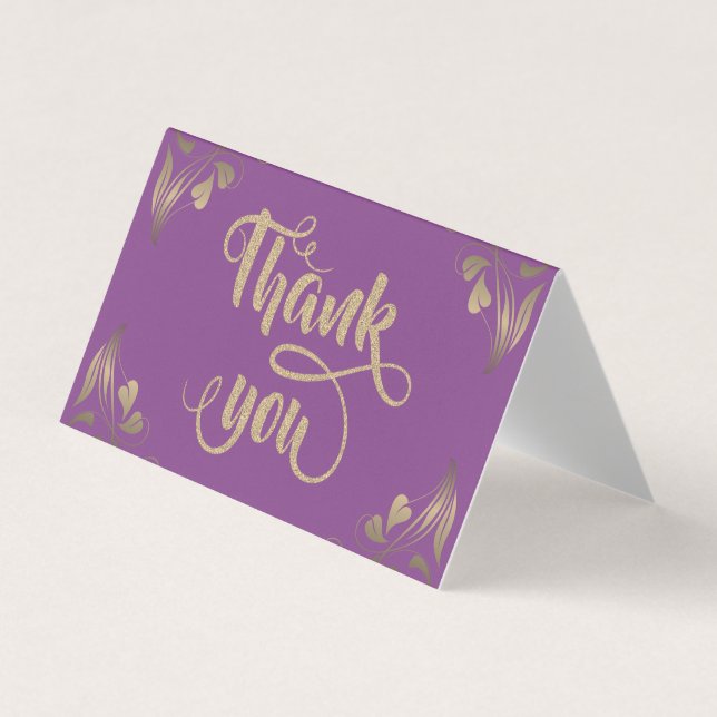 Elegant Floral Gold Glittery Thank You Card (Front)