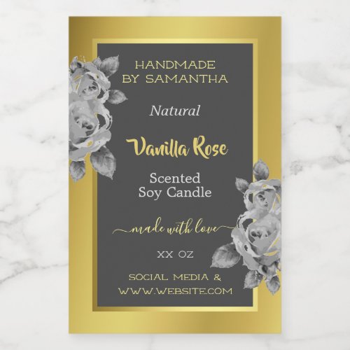 Elegant Floral Gold Gray Product Labels Beauty 