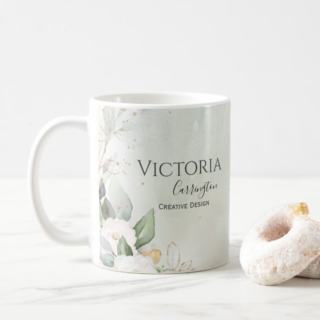 Elegant Floral Gold Green Professional Business Coffee Mug (With Donut)