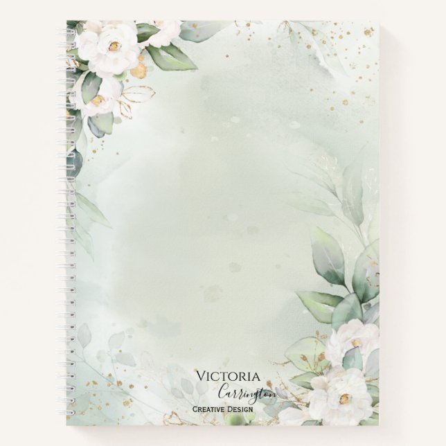 Elegant Floral Gold Green Professional Business Notebook (Front)