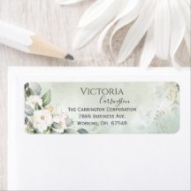 Elegant Floral Gold Green Return Address