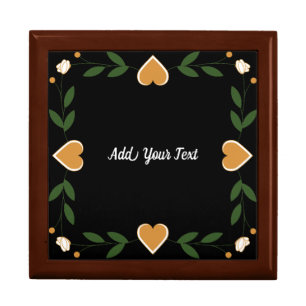 Elegant Floral, Gold Hearts & Black Custom Jewerly Gift Box