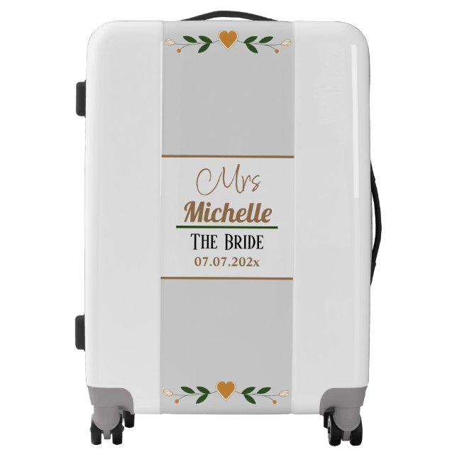 Elegant Floral & Gold Hearts Wedding Bride Custom Luggage (Front)