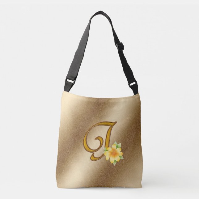 Elegant Floral Gold J Crossbody Bag (Front)