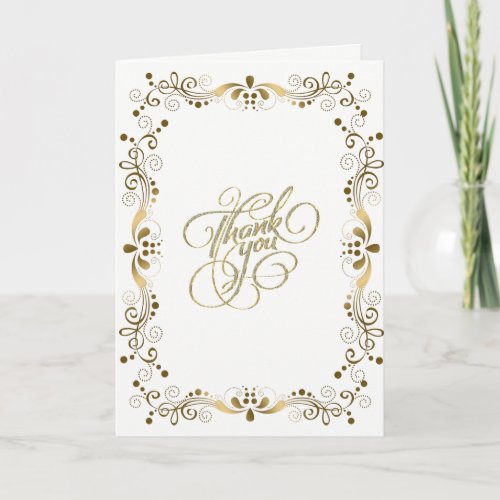 Elegant Floral Gold Lace Thank You Card