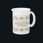 Elegant Floral Gold Lace With White Damasks 2 Drink Pitcher<br><div class="desc">Elegant gold tones floral lace design over white floral damasks pattern,  customizable template. Suggested gold font color. If you need any help customizing any of my designs,  contact ArtOnWear designer. Free text formatting with live help available by request.</div>