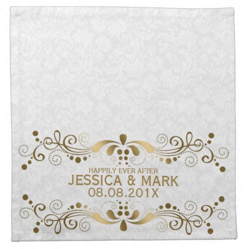 Elegant Floral Gold Lace With White Damasks 2 Napkin