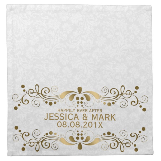 Elegant Floral Gold Lace With White Damasks 2 Napkin (Front)