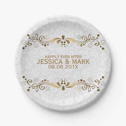 Elegant Floral Gold Lace With White Damasks 2 Paper Plates