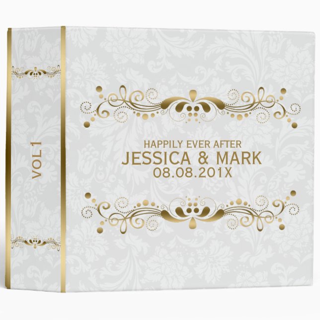 Elegant Floral Gold Lace With White Damasks 2a Binder (Front/Spine)