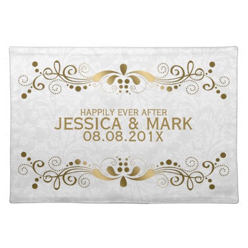 Elegant Floral Gold Lace With White Damasks 2a Placemat