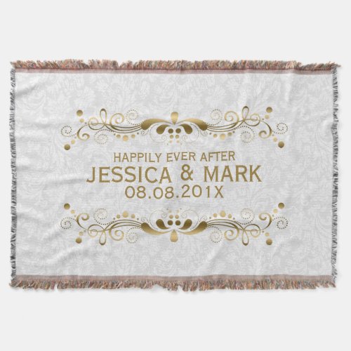 Elegant Floral Gold Lace With White Damasks 2a Throw Blanket
