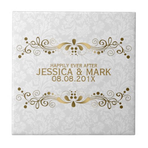 Elegant Floral Gold Lace With White Damasks 2a Tile