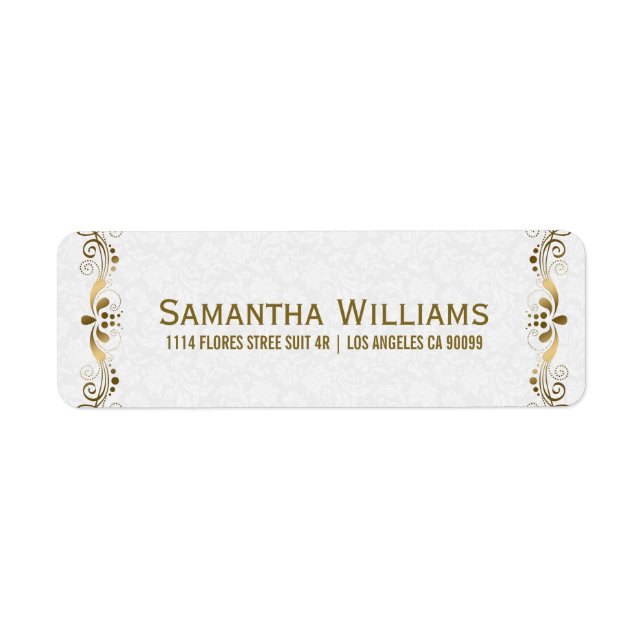 Elegant Floral Gold Lace With White Damasks Label (Front)